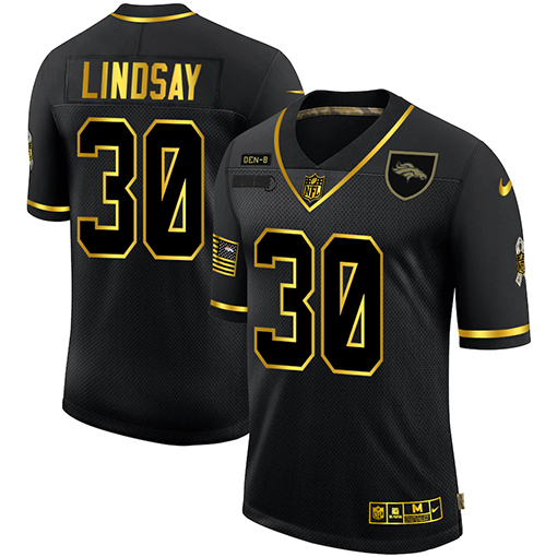 Denver Broncos #30 Phillip Lindsay Men Nike 2020 Salute To Service Golden Limited NFL black Jerseys
